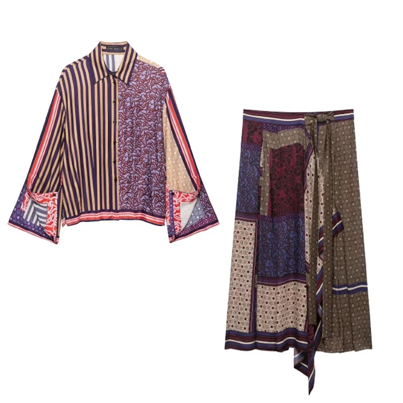 Shirt Camp Collar - 2026 Zarif Şık Baskılı Sarong Etekler